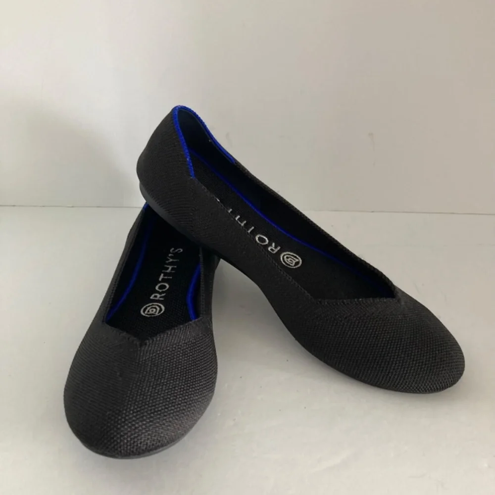 Rothy's Women Shoes The Flat Slip-On Round Toe Classic Black Ballet Flat 8 EUC